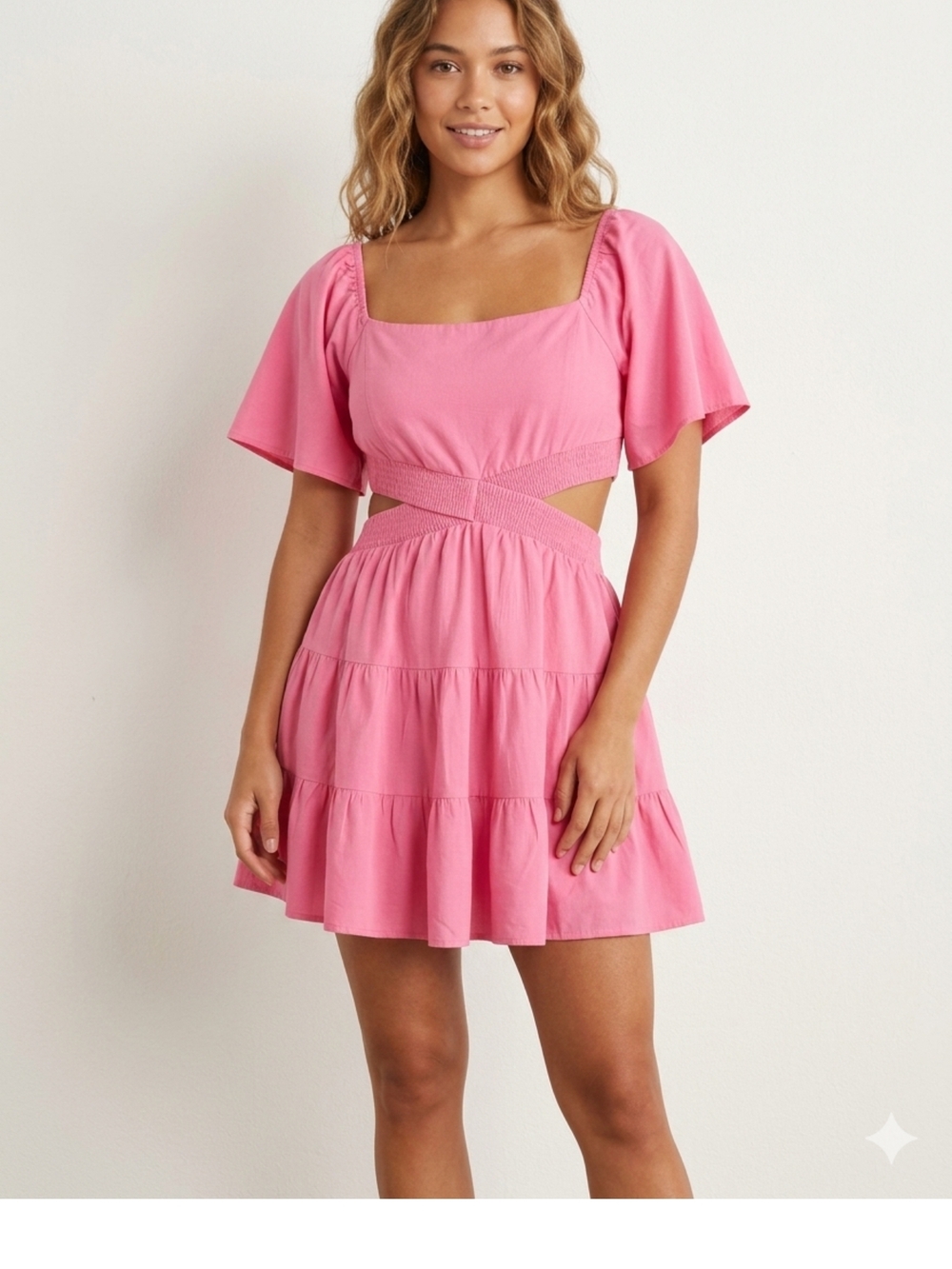 Barbiecore Pink Cutout Tiered Mini Dress Casual/Summer Dress